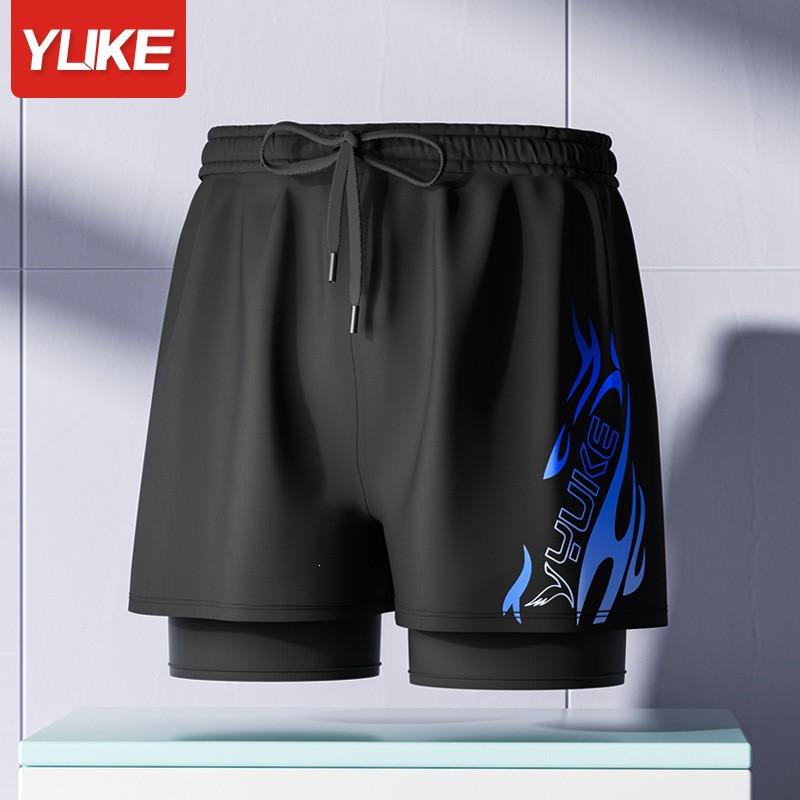 Mens Double-Layered Board Shorts Swim Trunks Beach Swimming Surfing Quick-Dry Anti-Chafe Athletic Swimwear