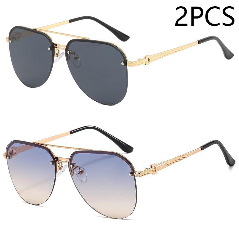 Nouvelle Mode Métal Demi Monture Lunettes de Soleil d'Extérieur pour Femmes Lunettes Classiques à Double Barre