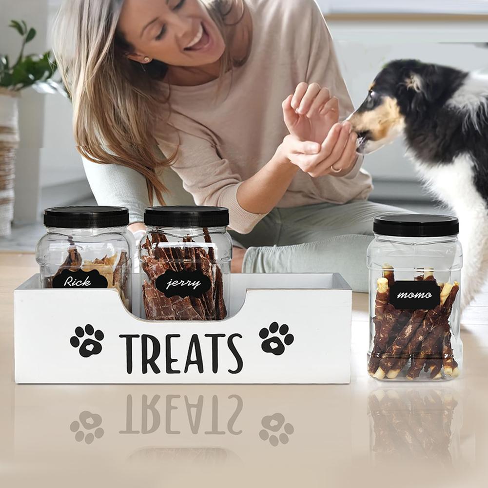 White Wooden Dog Treat Container Large Capacity Dog Food Storage Holder Airtight Dog Treat Bin for Pet Gift Supply Accessories