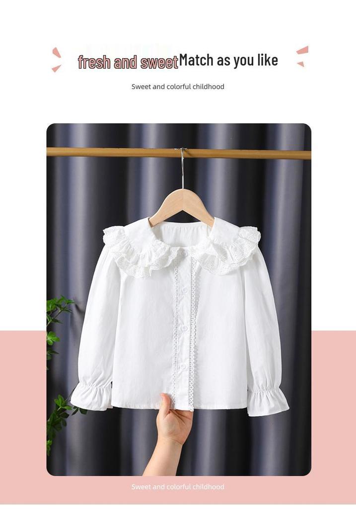 Premium Girls' 100% Cotton Long-Sleeve Shirt - School Style for Spring/Autumn 2026