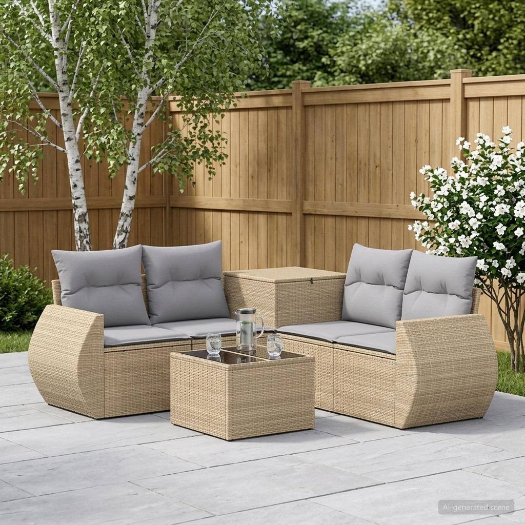 Sofa Set 6 pcs. Beige and Light Grey Poly Rattan and Steel