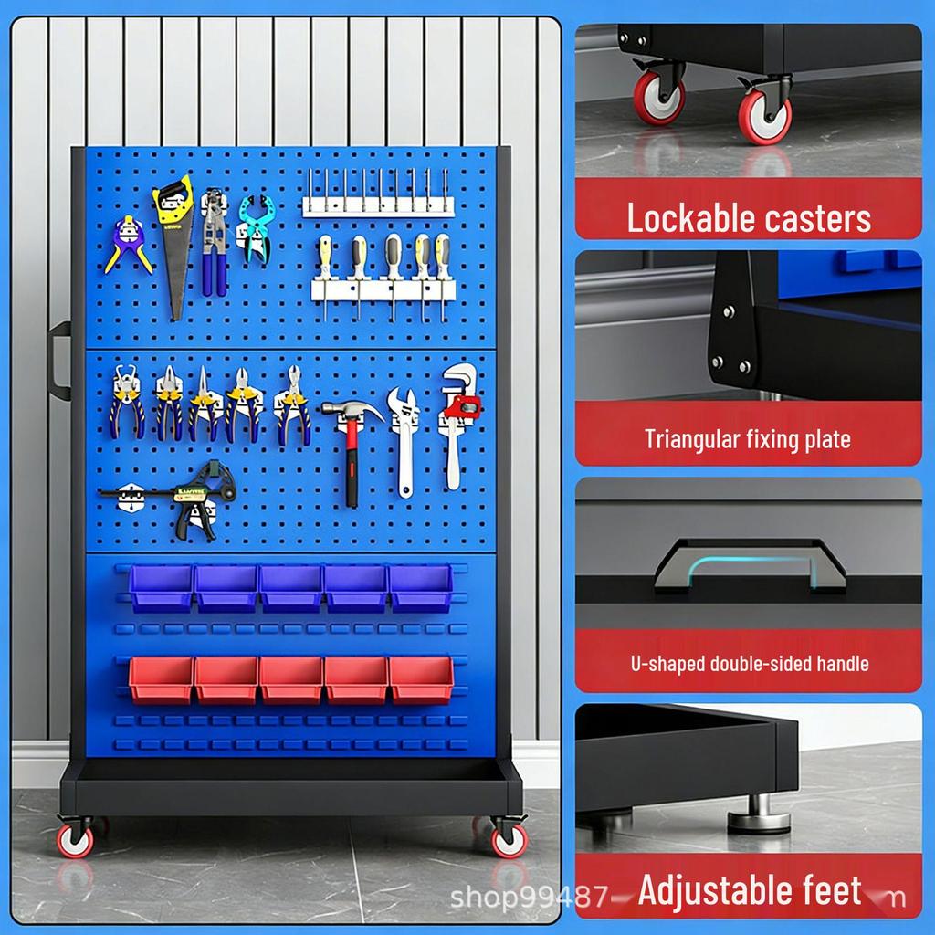 Mobile Hardware Tool & Material Rack with Pegboard & Parts Box Display