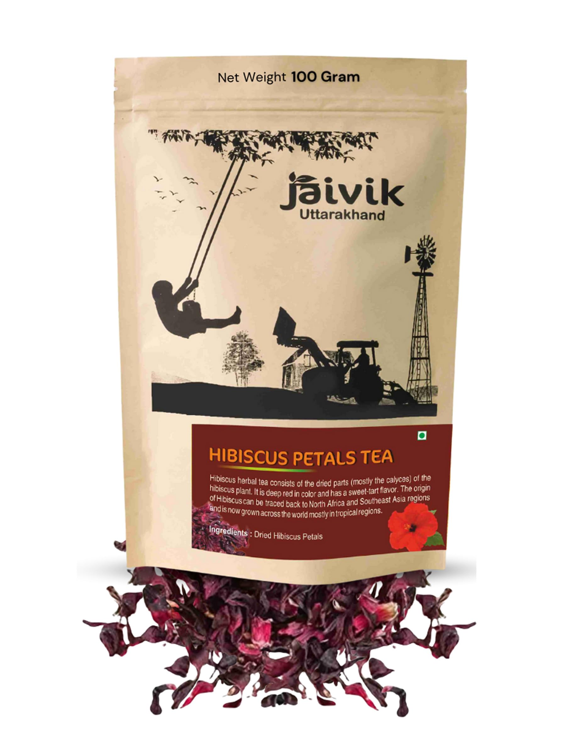 

Jaivik Uttarakhand - Hibiscus Tea (100 g), Decaffeinated Herbal Relief, Used For Hot Iced, Tangy Flavor, Herbal Tisane