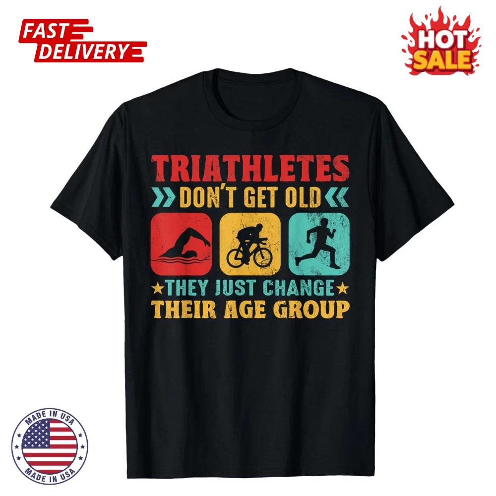 Funny Triathlon Design Men Women Triathletes Swim Bike Run Gifts Unisex T shirts L