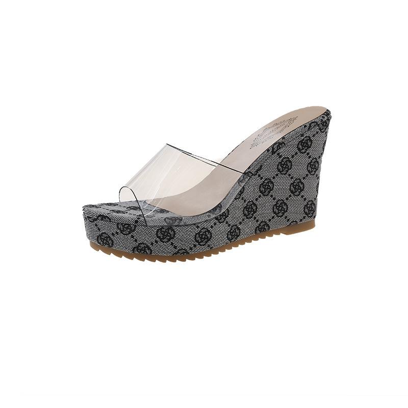 

Летние новые ретро темперамент танкетка носить высокий каблук водонепроницаемый стол женская обувь прозрачные хрустальные сандалии 40 серый