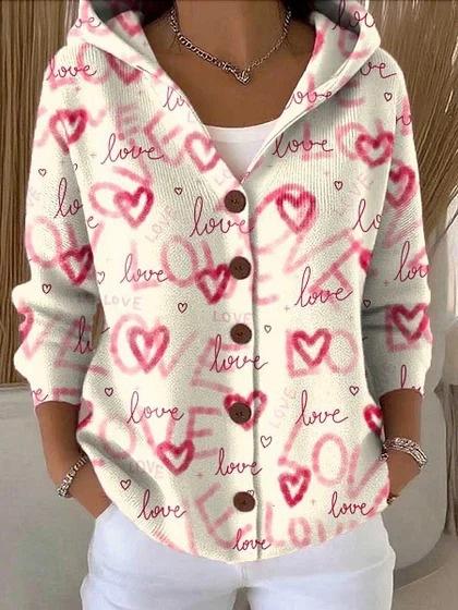 New V-neck button long-sleeved hooded sweater autumn and winter Christmas fashion personalized coat women