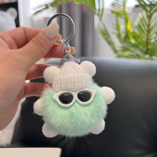 Keychain Cartoon Doll Wearing Hat Glasses Decor Imitation Rabbit Fur Charm Key Chain Keys