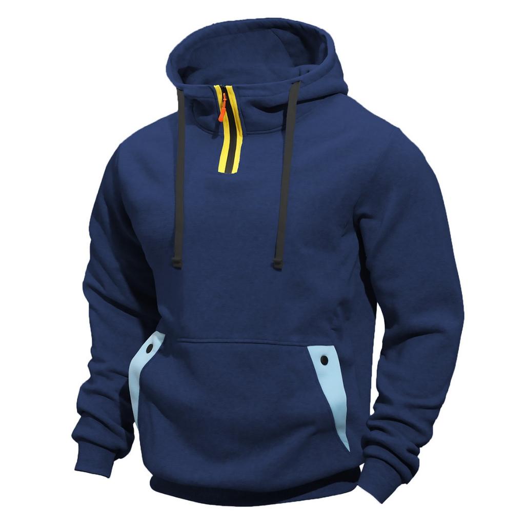 Men's, Loose-fitting, Sweatshirts, Fleece Sweatshirts, Lapels, Hoodies, Casual, Patchwork Sweatshirts, Hooded Jackets