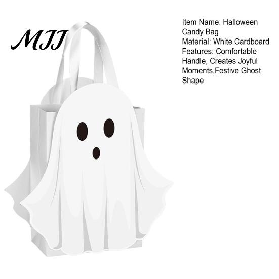 Handle Candy Bag Halloween Ghost Gift Bag, White Pouch with Cute Face, Trick or Tote Treat Favor for Party, Kids Goodie Prizes Holder