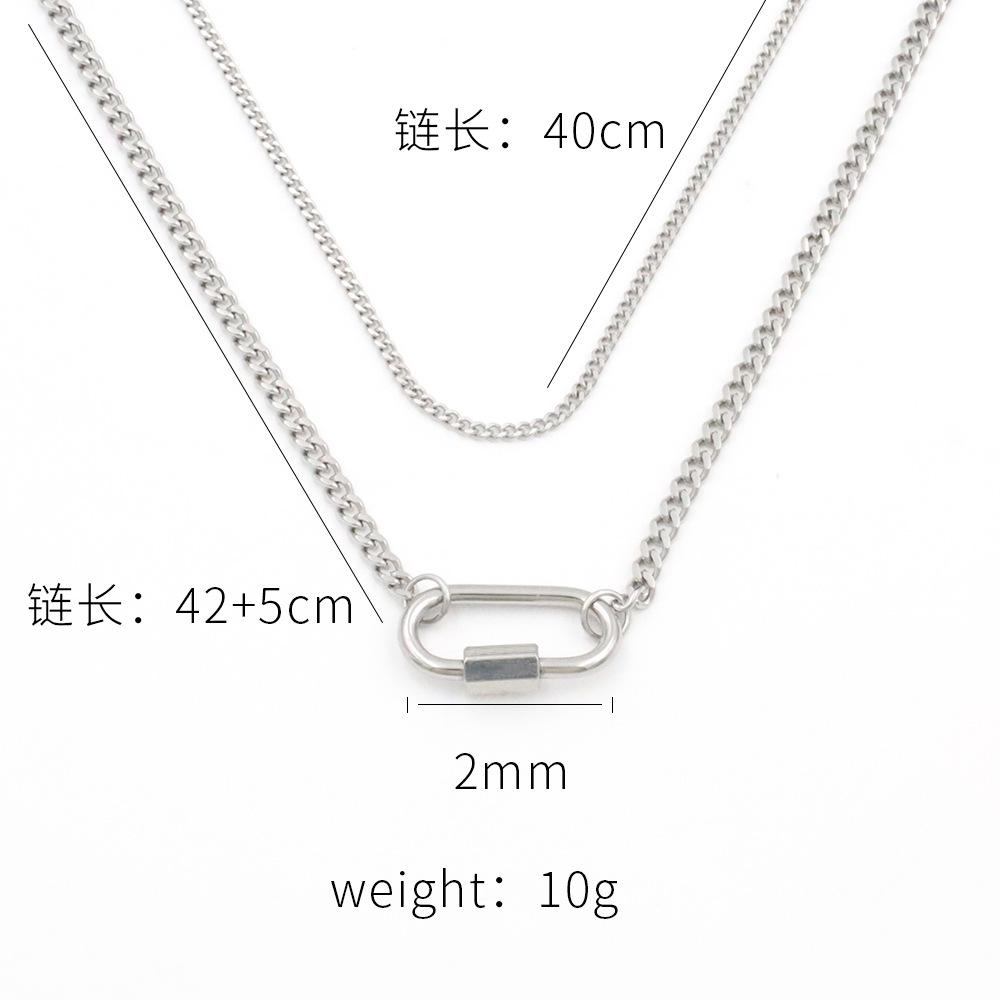 Accessories Light Luxury 18K Titanium Steel Clavicle Chain Female Geometric Oval Buckle Double Layer Stacked Necklace