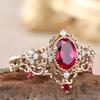European and American new fashion court style lace shape red zircon inlaid light luxury personality women's ring