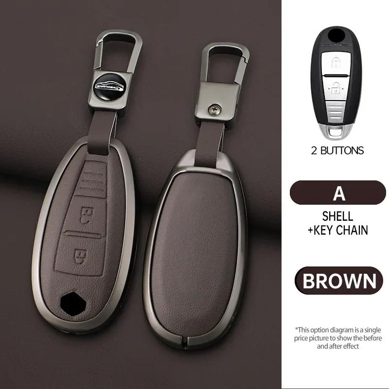 

Car Leather Zinc Alloy Key Case For Suzuki S-Cross Eitrga Swift Car Key Chain Metal Key Shell Interior Decoration Accessories