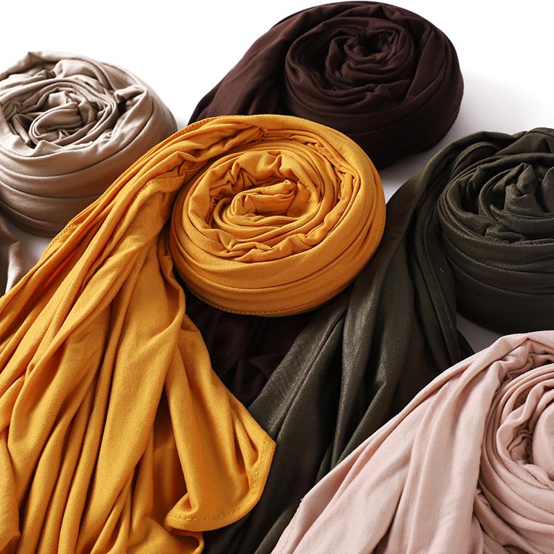 Muslim Plain Cotton Jersey Hijab Scarf Solid Color With Good Stitch Stretchy Soft Turban Head Wraps Shawl Foulard Femme