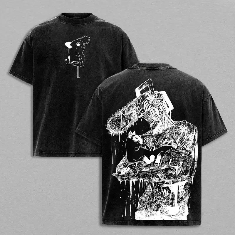 

Chainsaw Man Denji & Pochita Vintage Washed Anime Black Unisex Casual Women And Men T-Shirt XXXL