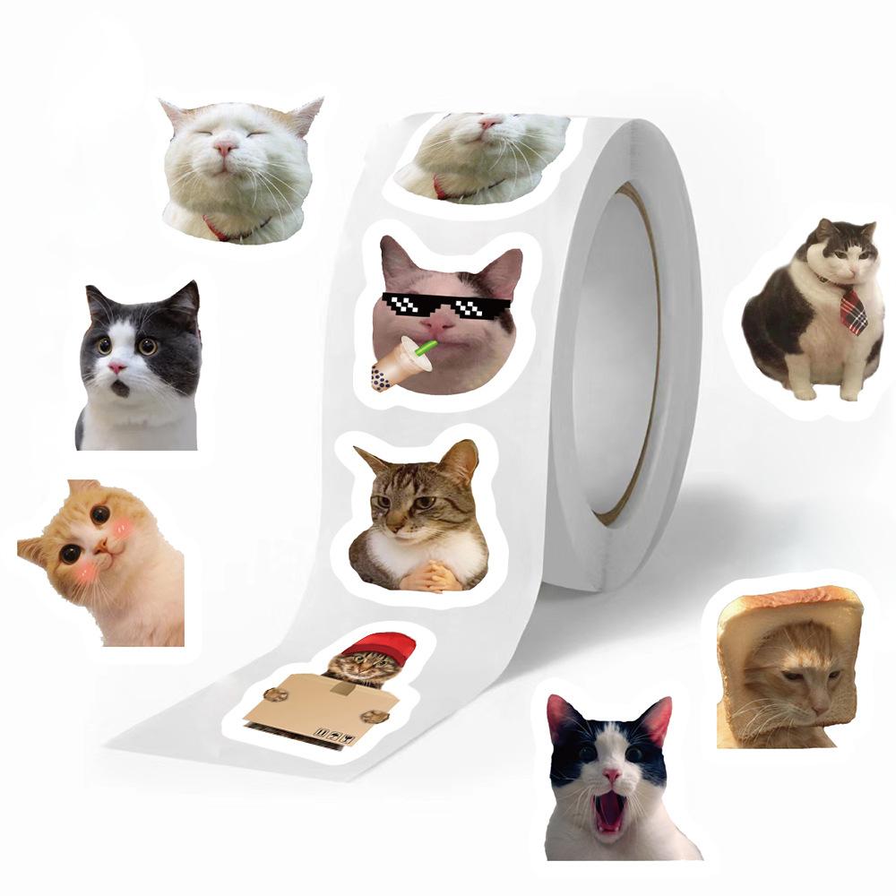 500 Pictures/roll Roll Stickers Tape Cat Expression Handbook Material Decorative Envelope Seal Stickers