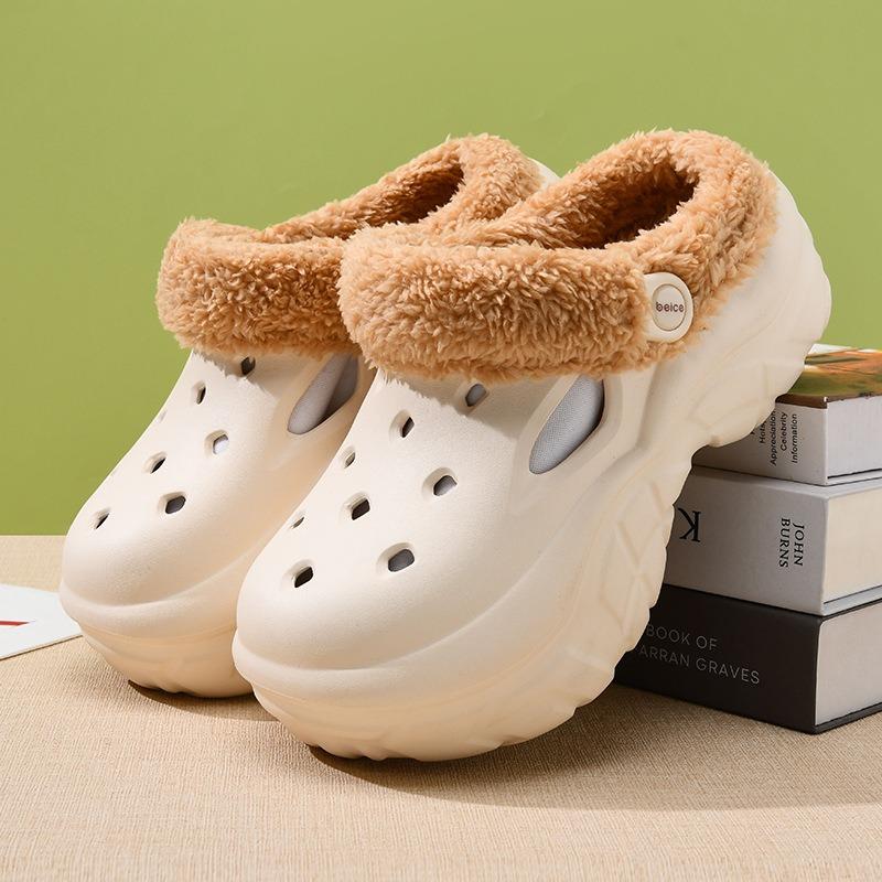 Hole shoes women's autumn and winter velvet thickened warm cotton mop, heightened thick sole non-slip EVA wear-resistant outer bag head cotton shoes