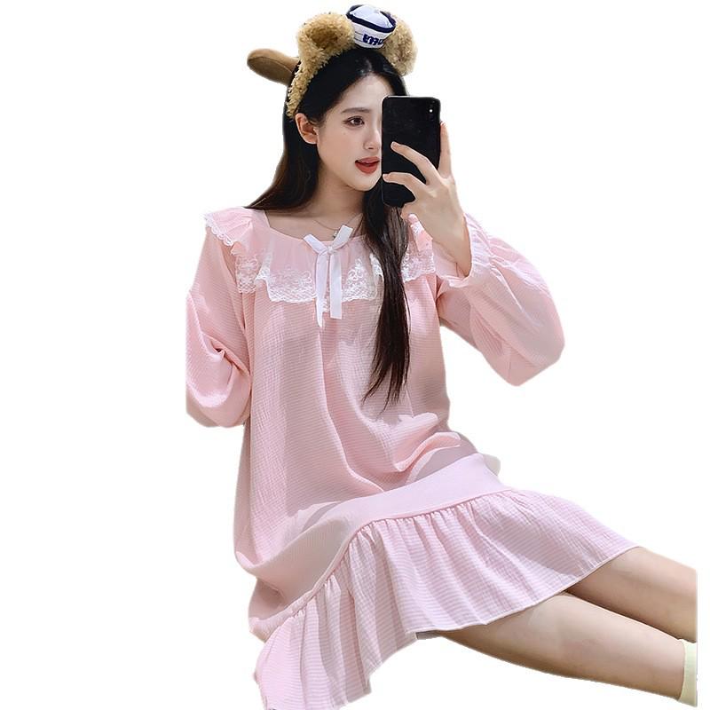 Cloud Cotton Sleep Dress: Long Sleeve Pink Pajamas for Girls - Spring/Autumn 2025