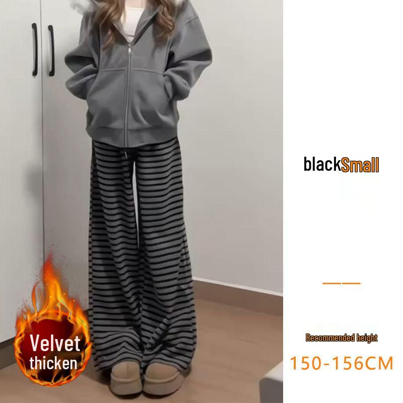 145 Striped Sticky Rice Pants for Women - Autumn/Winter 2026 Collection - Short Height, Thickened Casual Pants for a Visually Taller Look