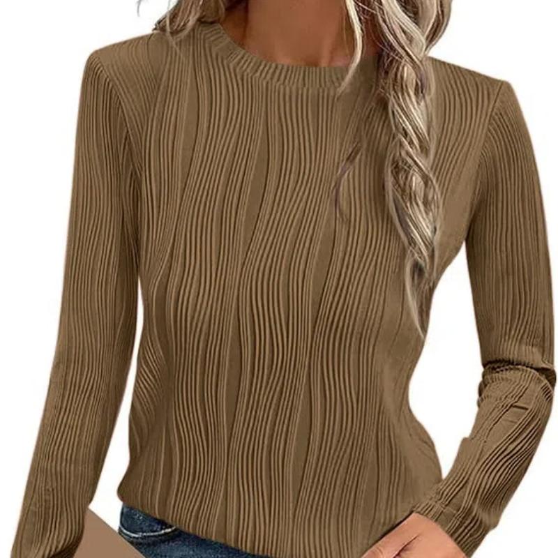 Womens Tops Trendy Dressy Casual Long Sleeve Crewneck Basic T Shirts Solid Loose Textured Blouses Outfits