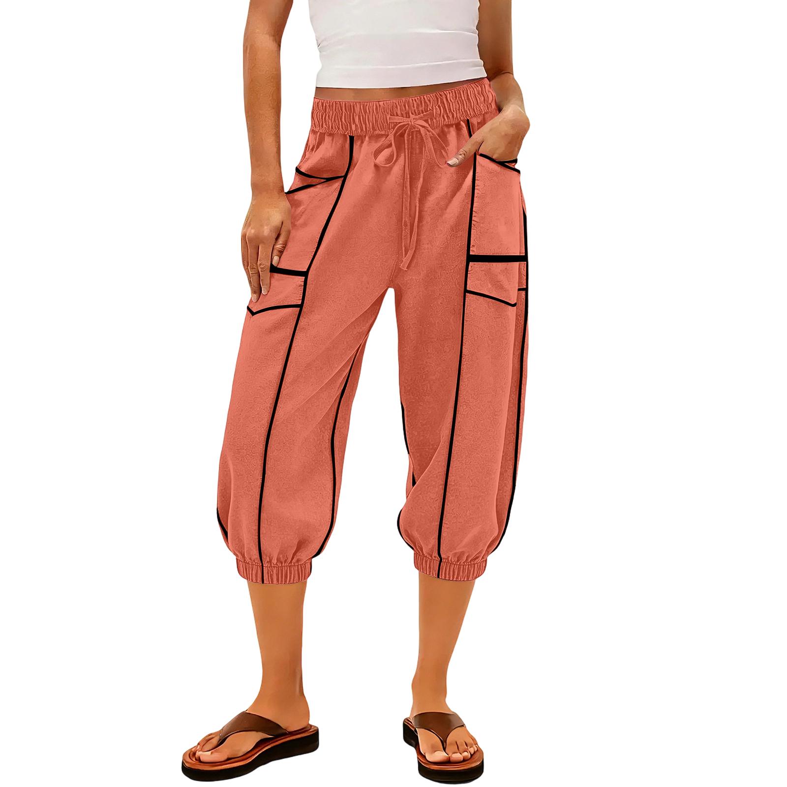 

Women s Sanitary Pants, Leg Binding Pants, High Waisted Spliced Pockets, Casual Cropped Pants XL кавун червоний колір