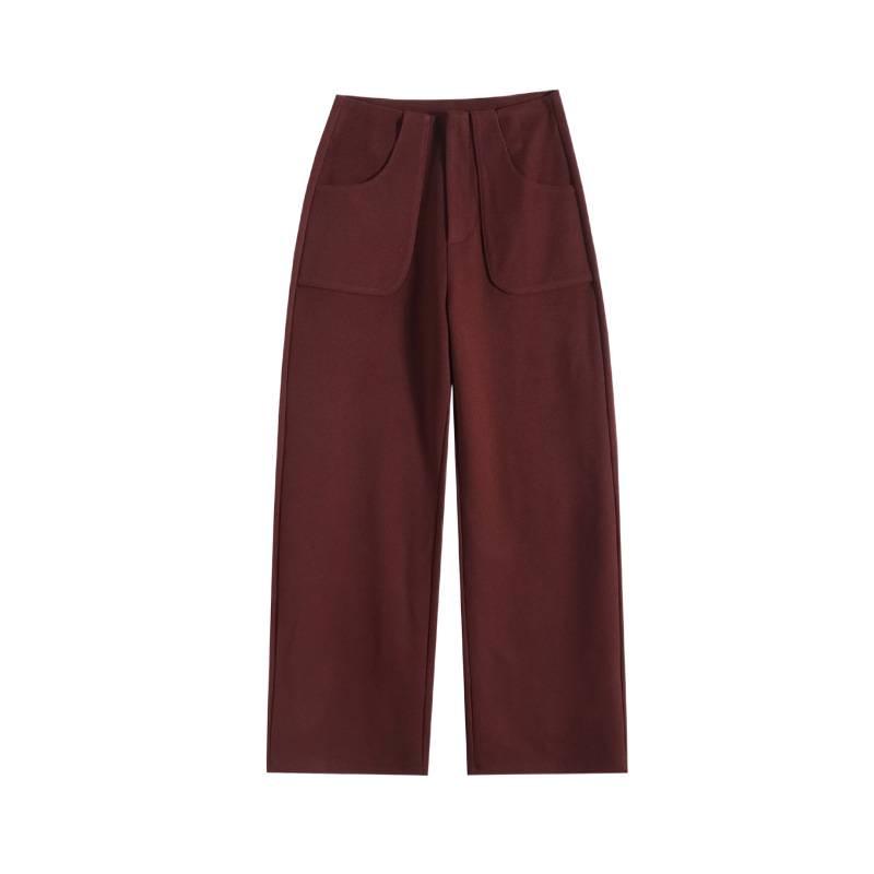 2026 Autumn/Winter Women's High-Waist Woolen Wide-Leg Floor-Length Pants