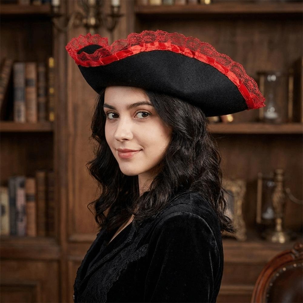 Polyester Tricorn Hat Feather Captain Hat Punk Pirate Costume Hat Theme Party
