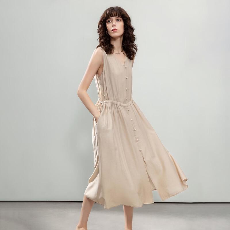 Elegant V-Neck Drawstring A-Line Midi Dress L
