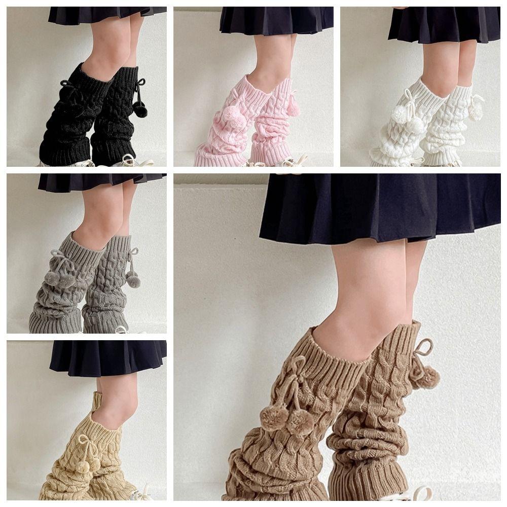 Korean Style Knitted Leg Cover JK Plush Ball Leg Socks Kawaii Children's Leg Warmers Girls