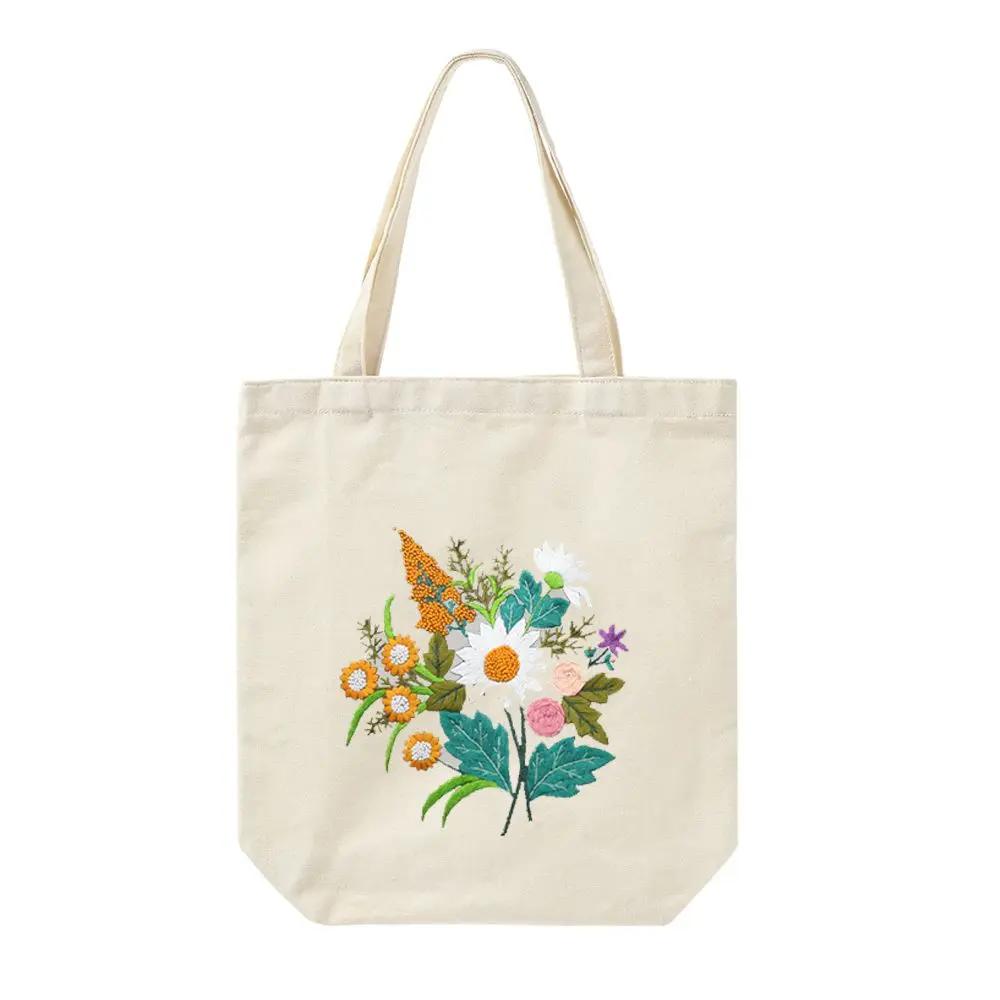 Canvas Tote Bag Embroidery Kit Flower Pattern DIY Needlepoint Kits Crafts Needle and Thread Kit Embroidery Kit for Beginners