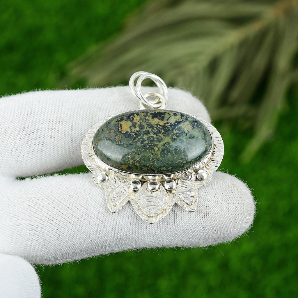 Oval Kambaba Jasper Stone 925 Sterling Silver Bezel Artisan Sister Boho Pendant