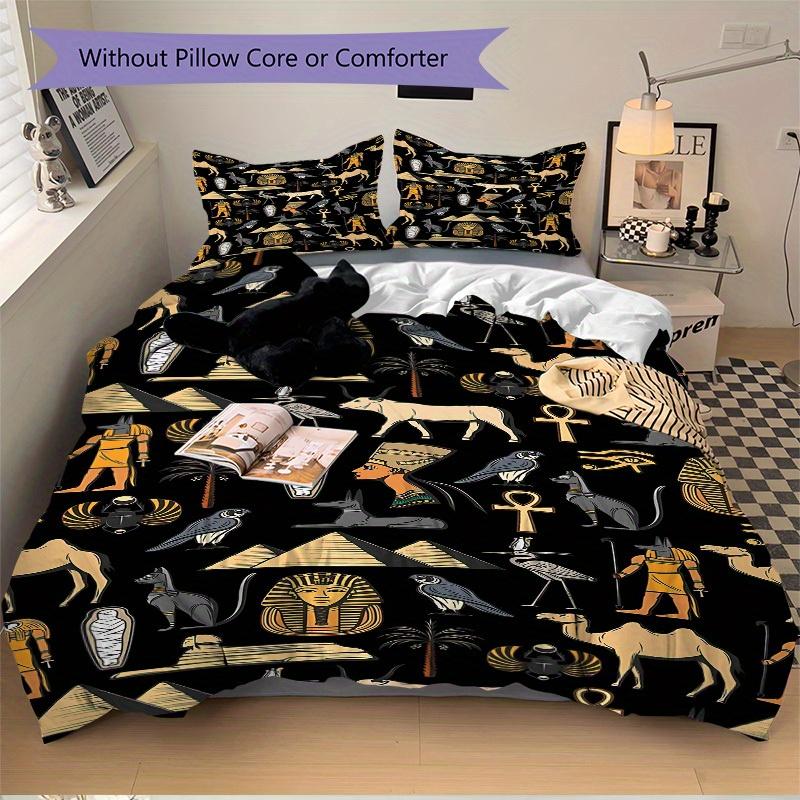 3pcs Egyptian Symbols Soft and Comfortable Breathability, Bedding Set, Machine Washable, Suitable for All Seasons, Applicable To Bedroom or