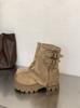 New retro thick-soled trouser boots women's double buckle straps increase height and show thinness small versatile Martin short boots