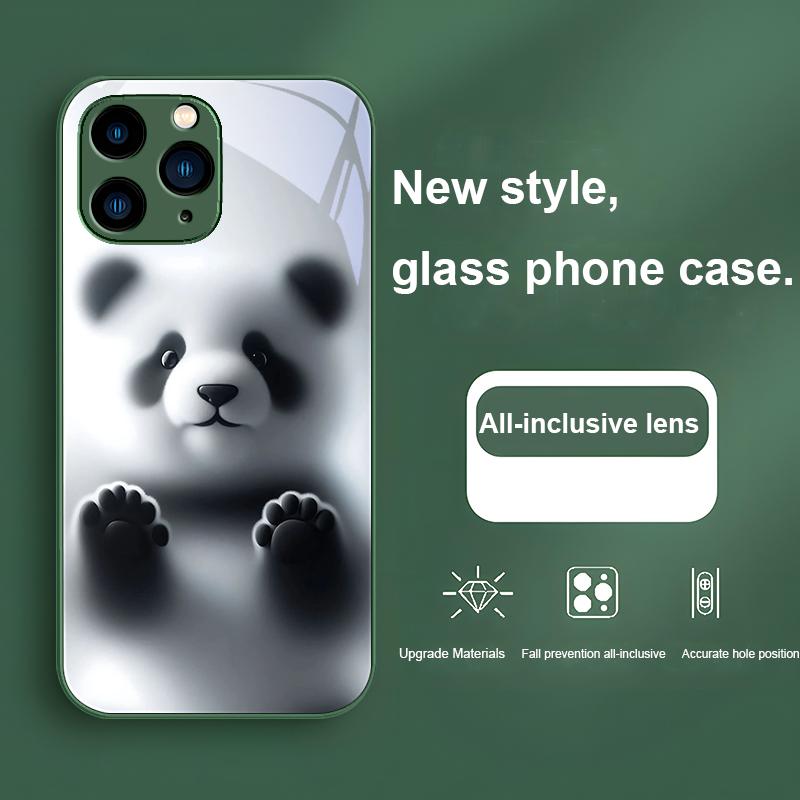 Black and White Bear Purple For Iphone 16 Plus 15 14 13 12 Mini 11 Pro Max X XS XR 7 8 Plus 2022 Tempered Glass Phone Case