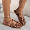 New Summer Gladiator Weave Sandals for Women Elegant Dress Shoes Beach Vacation Ladies Flats Sandalias