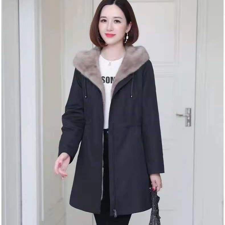 

Зимняя одежда Parker из хлопка, большой размер, искусственный мех, верхняя часть, свободная подкладка из овечьей шерсти, толстое женское пальто средней и длинной длины M 90-52.5kg