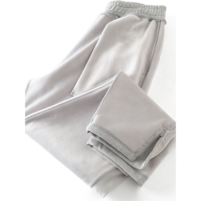 Men's Winter Fleece-Lined Thickened Straight-Leg Sweatpants with Zipper Cuffs, Export Quality Knitted Casual Pants