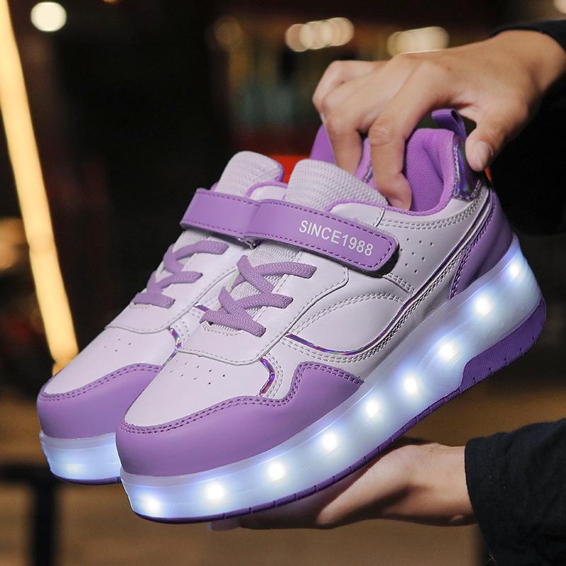 Rechargeable Flashing Double-Wheeled Roller Skates for Kids: Cross-Border High-Value Running Shoes with Switch