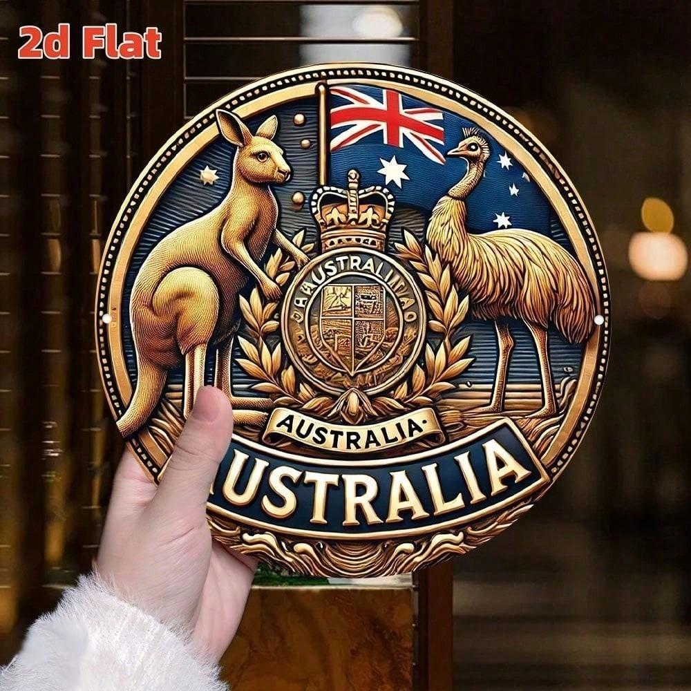 Australisches Staatswappen Metall-Wandplakette 7,8 Zoll Rundes Vintage-Aluminiumschild Heimbar Café Garage Dekoration