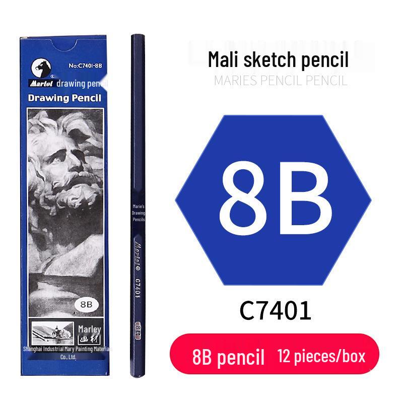 Mali Student Sketching & Drawing Pencil Set: Includes 2B, 4B, 14B soft, medium, hard, and charcoal pencils ideal for art exams.