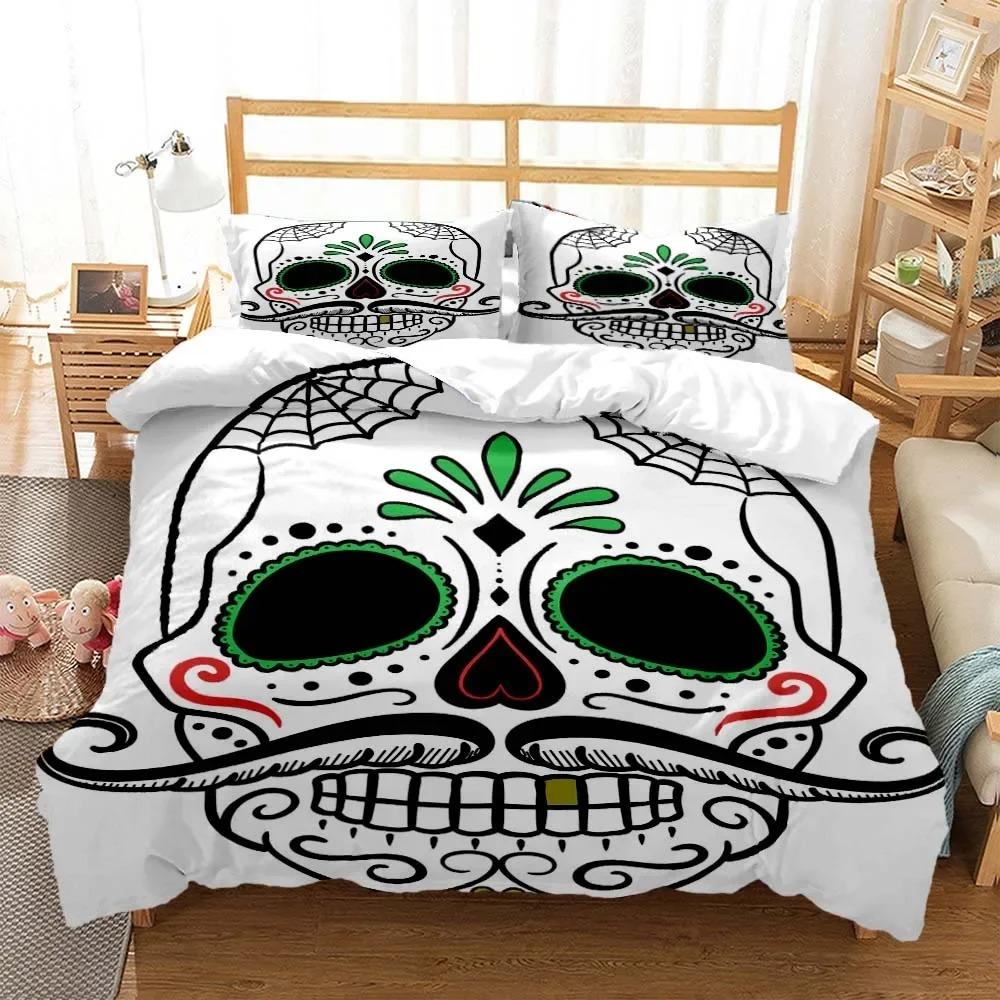 Skull Personalized Digital Printing Polyester Bedding Set For Boys And Girls Three Piece Comfortable Soft Couple Gift