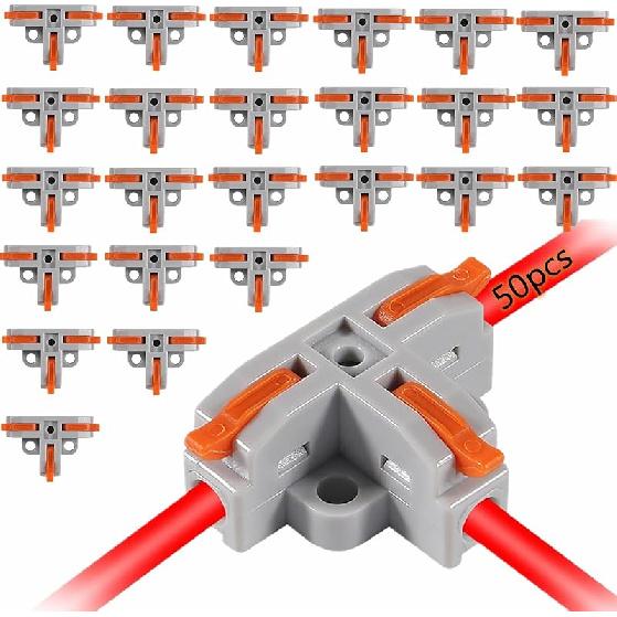 50PCS Lever Wire Connectors, T Shape Out Quick Wire Connectors, Electrical Lever Nuts Wire Connectors Push-in Conductor Terminal Block AWG 28-12