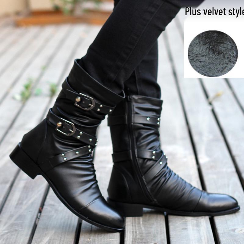 Men s Trendy High-Top Leather Boots - Pointed Toe, Zipper, Mid-Calf, Korean & British Style Size 43