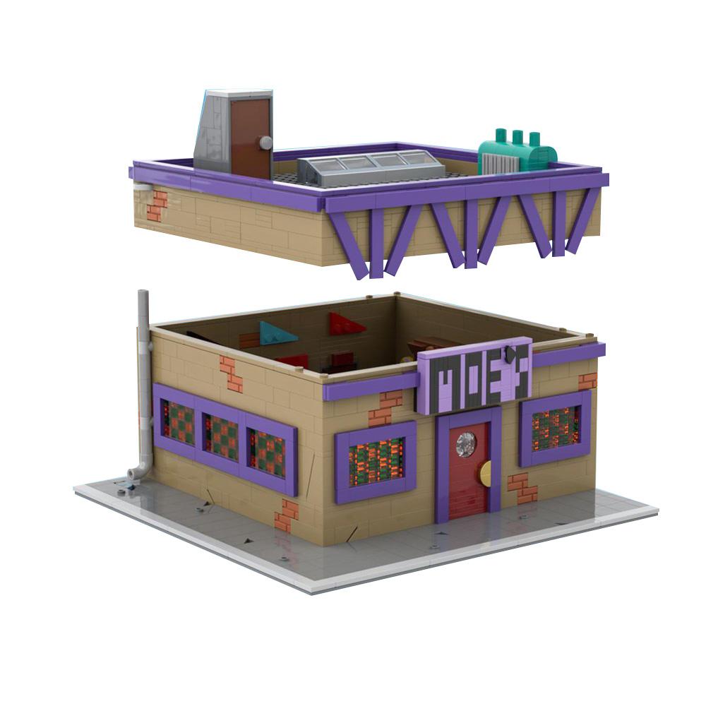Gobricks MOC Simpsoned Modular Moe's Tavern Bricks Model Springfield’s Venue Modular Moe's Tavern Bar Building Blocks Toys Gift