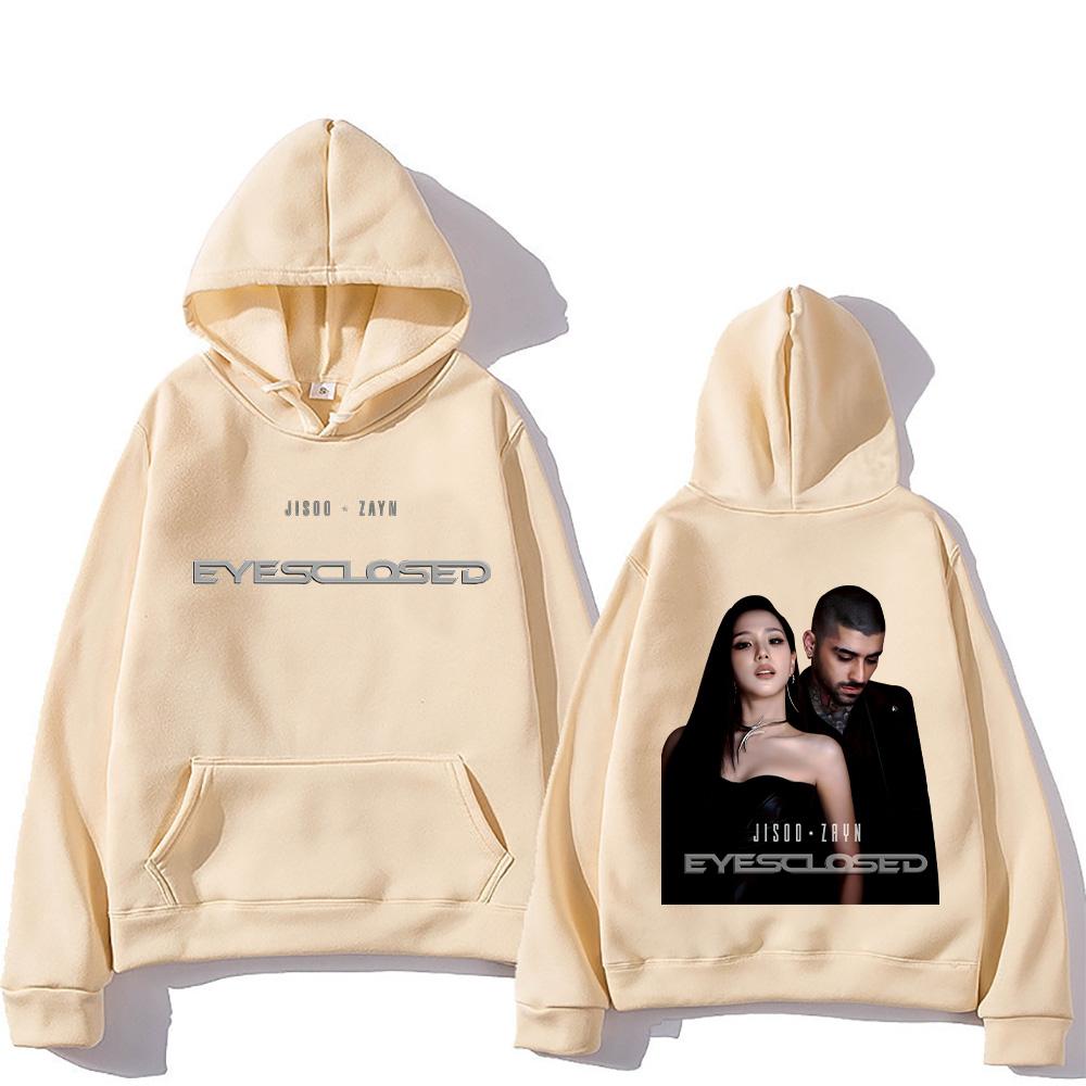 

Jisoo and Zayn for Eyes Closed Hoodies Kpop Trendy Sweatshirts Loog Sleeve Men Women Winter Warm Loose Pullovers Streetwear XXXL хаки
