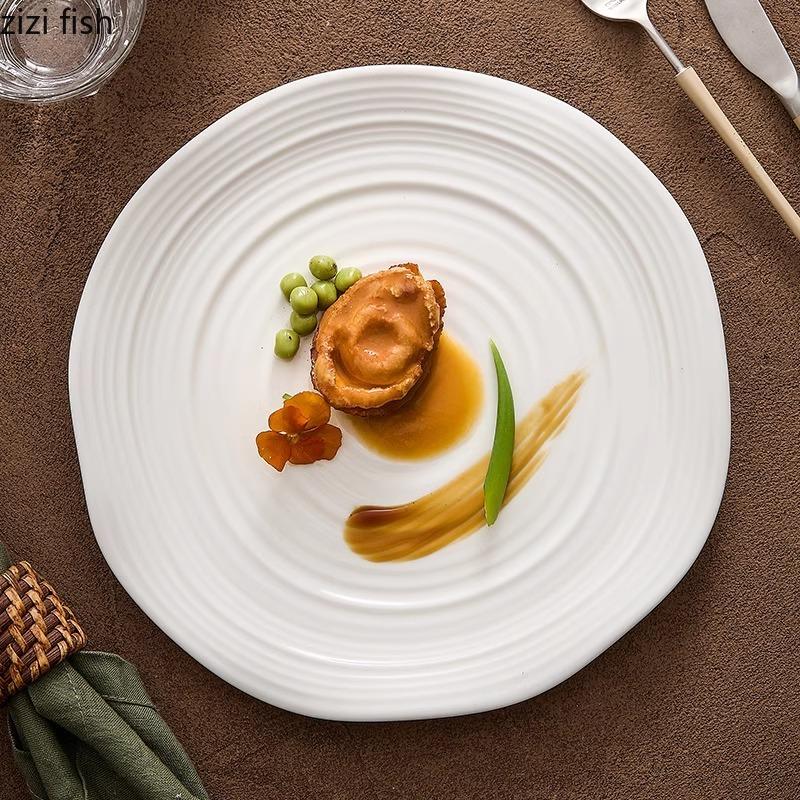 Irregular Ceramic Threaded Plate Creative Steak Plate Pasta Plate Dessert Dish Restaurant Molecular Cuisine Specialty Tableware