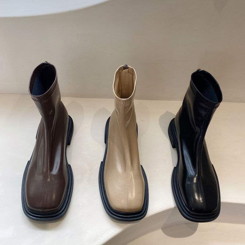 Elastic British Martin Boots Women's 2025 Autumn and Winter New Chelsea Boots Small Naked Boots Skinny Boots Fleece Short Boots