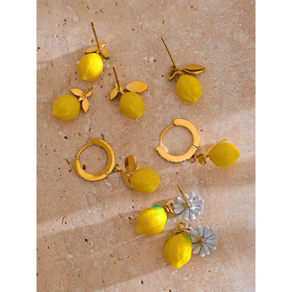 Eetit Fashion Yellow Resin Zirconia Fruit Lemon Dangle Earrings for Women Stainless Steel Arrivals Chic Jewelry Wholesale