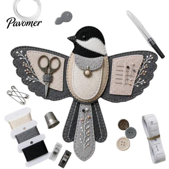 Kit de Costura Organizador de Pássaro de Feltro DIY, Bolsa Artesanal Decorativa Portátil, Bolsa de Armazenamento Prática com Fenda para Tesoura e Almofada para Agulhas, Bordado