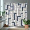 1Pc Blue-Grey Geometric Patterned Shower Curtain, Polyester Fabric, With Hooks, Machine Washable, Suitable For Bathroom Decor.