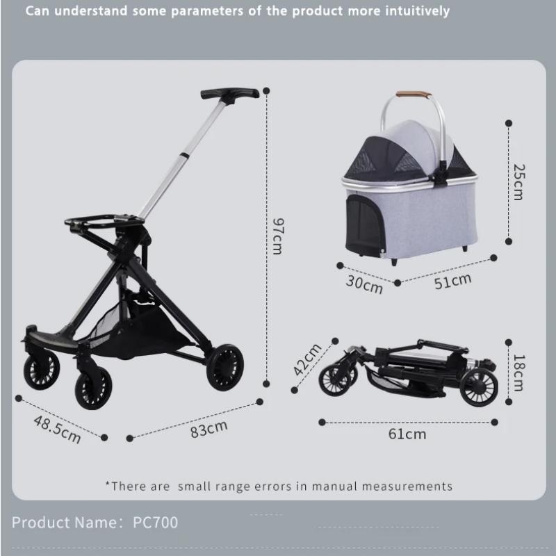 Pet Dog Stroller Pet Cat Folding Stroller Rolling Four Wheels Pet Cat Stroller Can Be Moved